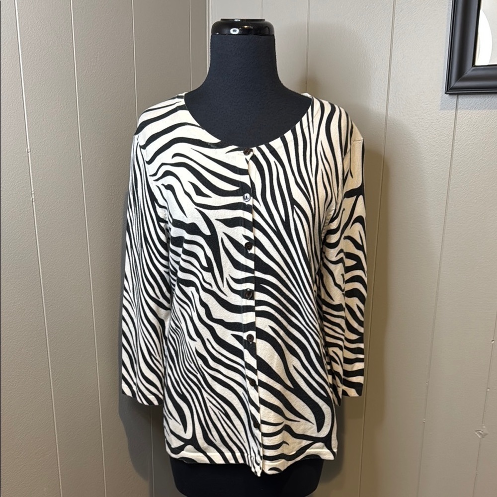 Additions by Chico's Women’s 1 Zebra Print Cardigan in Black and White